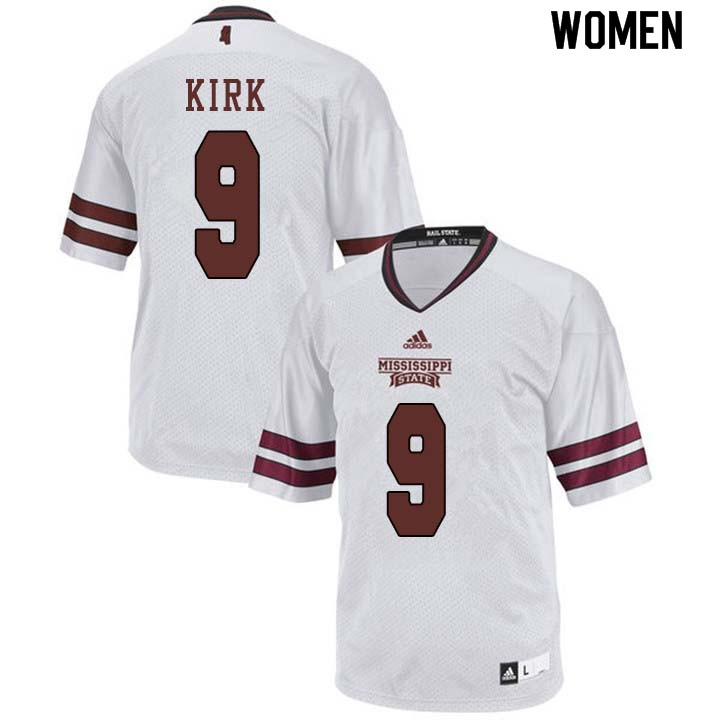 Women #9 Rip Kirk Mississippi State Bulldogs College Football Jerseys Sale-White